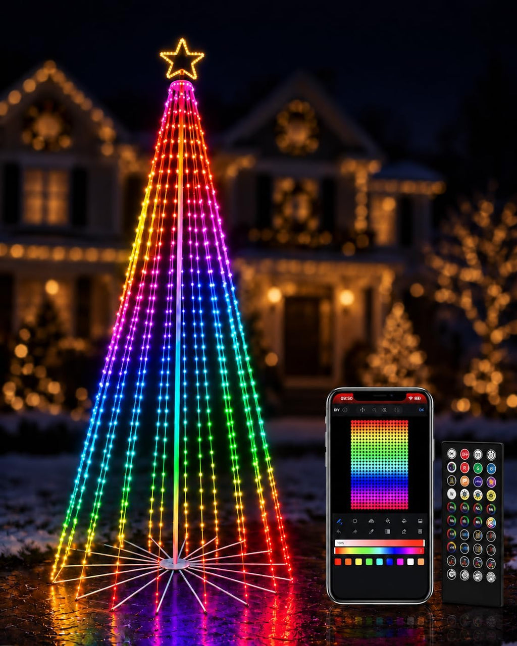 12FT Outdoor Christmas Tree with Lights, DIY Light Show LED Christmas Tree