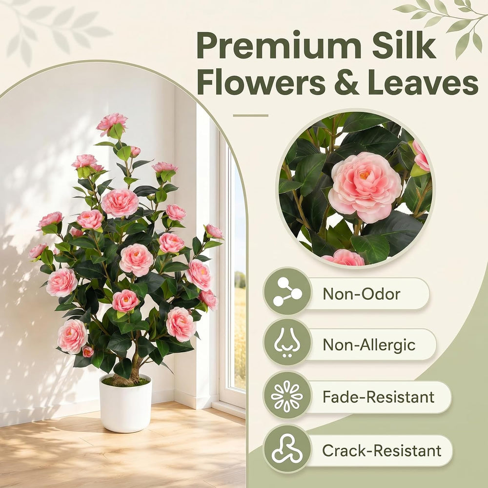 2 Pack 3FT Artificial Camellia Trees with Pink Flowers