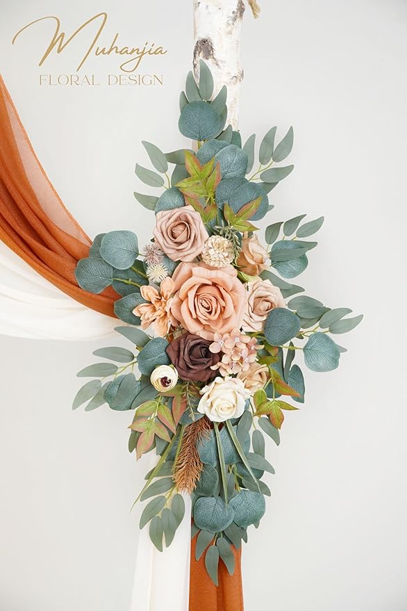 Artificial Arch Flowers Kit(Pack of 4),2Pcs Artificial Flower Arch Decor, 2Pcs Drapes, Ceremony and Reception Background Rose Decoration, Terracotta Champagne Floral Party Outdoor Decor