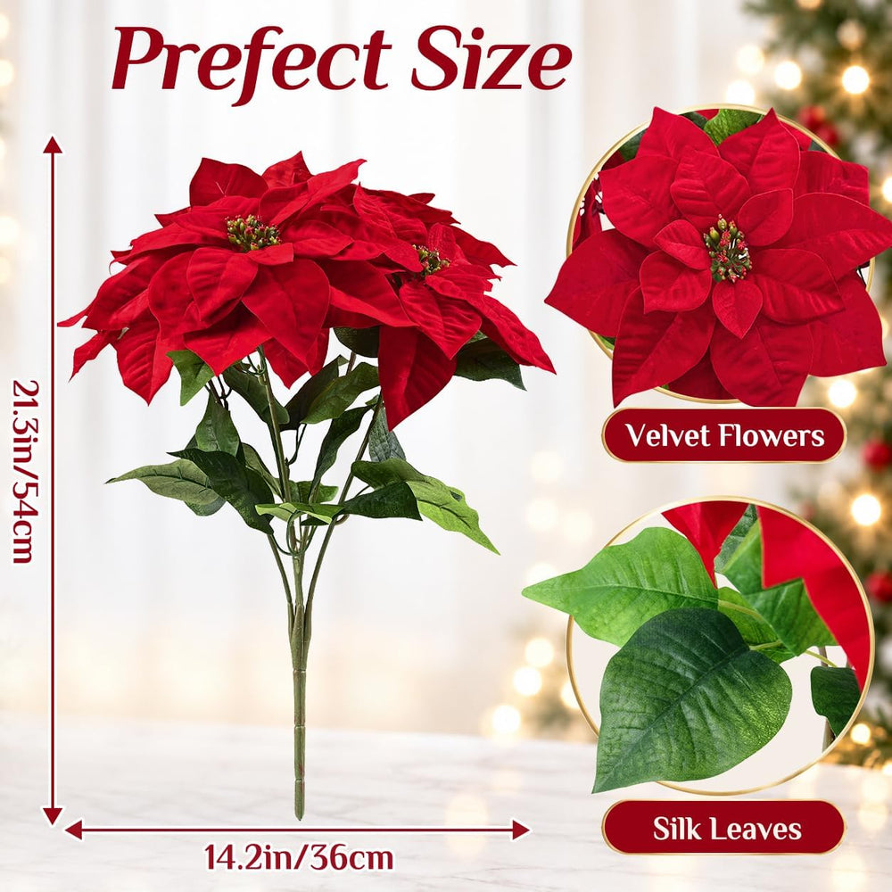 21.3 in Poinsettia Flowers Artificial, 2 Packs Long Stem Velvet Poinsettias
