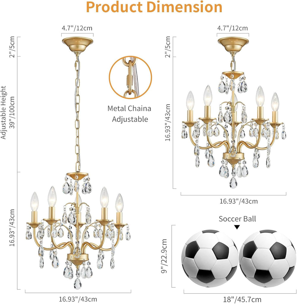 Small Crystal Chandelier, 5-Light Modern Chandeliers for Dining Room Light Fi...