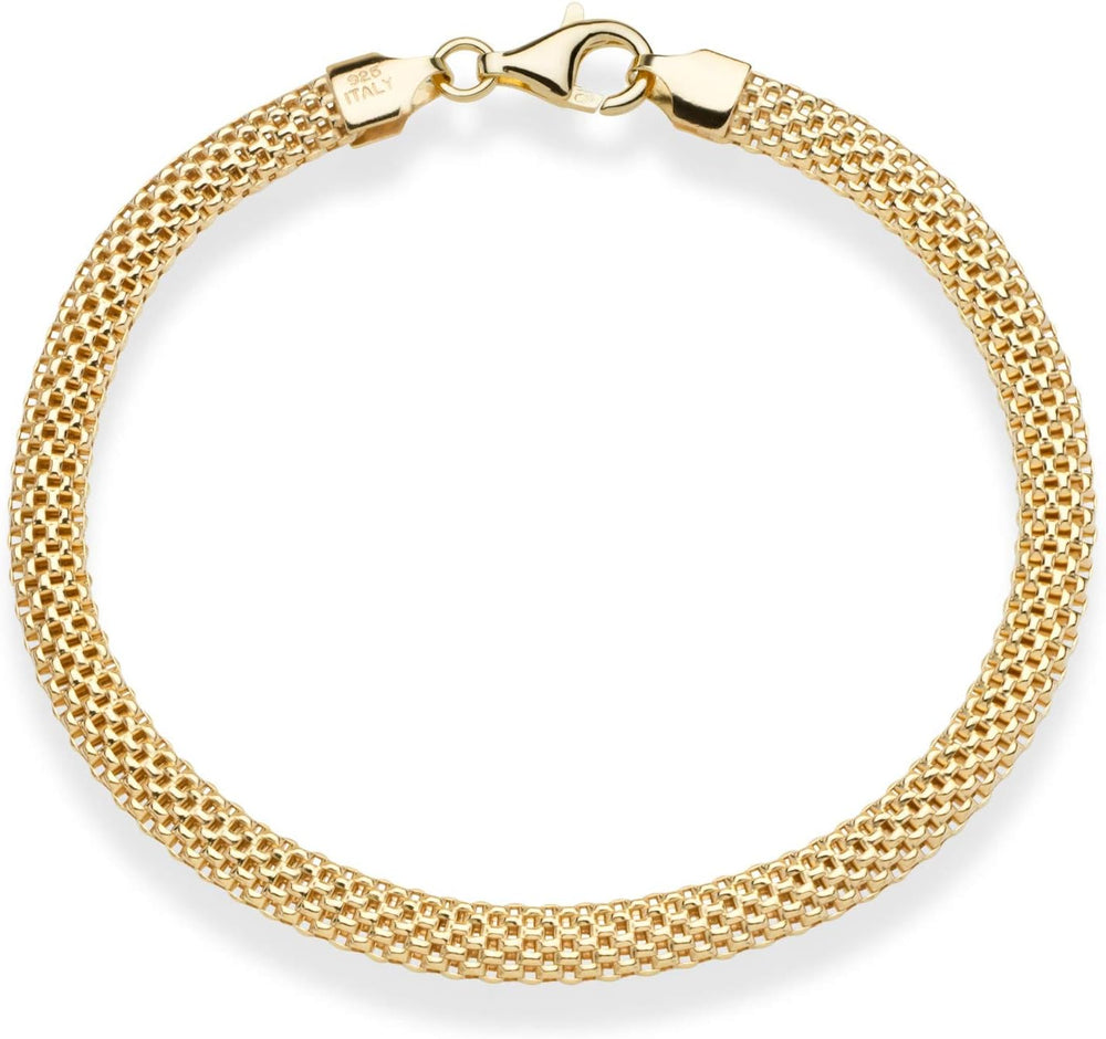 Miabella Italian 18K Gold Over 925 Sterling Silver 5mm Mesh Bracelet Women