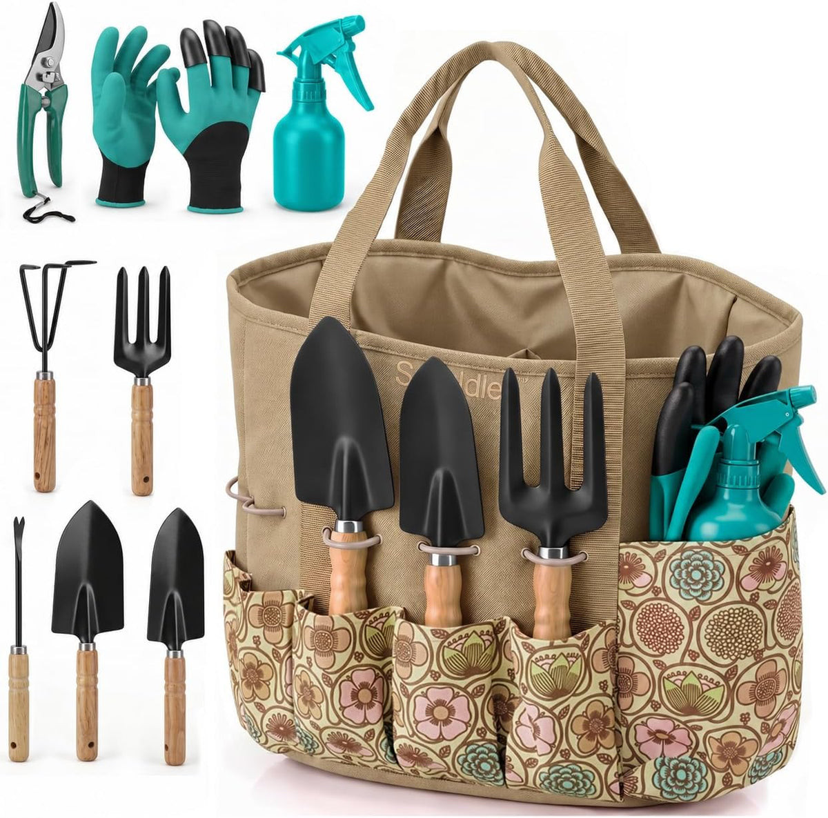 Scuddles 8-Piece Garden Tool Set with Carry Bag, Includes Shovel, Trowel, Rake & Hand Tools for All Gardening Tasks, Heavy Duty Lightweight Design 2.2 lb – Perfect for Men, Women & Gardening Gifts