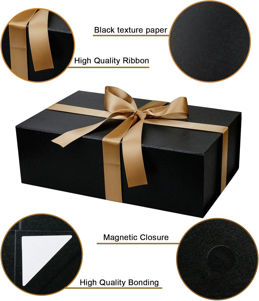 YINUOYOUJIA 5 Pack Large Black Gift Boxes with Magnetic Lid