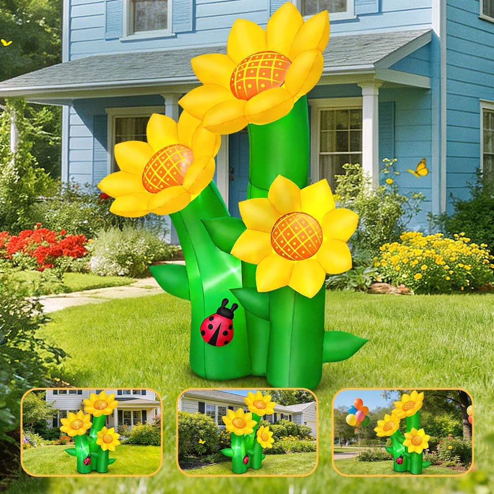 kooy 6ft fall inflatable sunflowers outdoor decoration, inflatable, side view