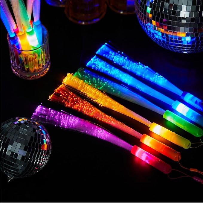 Lewtemi 60 Pack Fiber Optic Wand Glow Wand LED Light Up Wand Bulk with 3 Flashing Models Flashing Sticks with Included Batteries for Birthday Party Favor Wedding Halloween Christmas (Bright Colors)