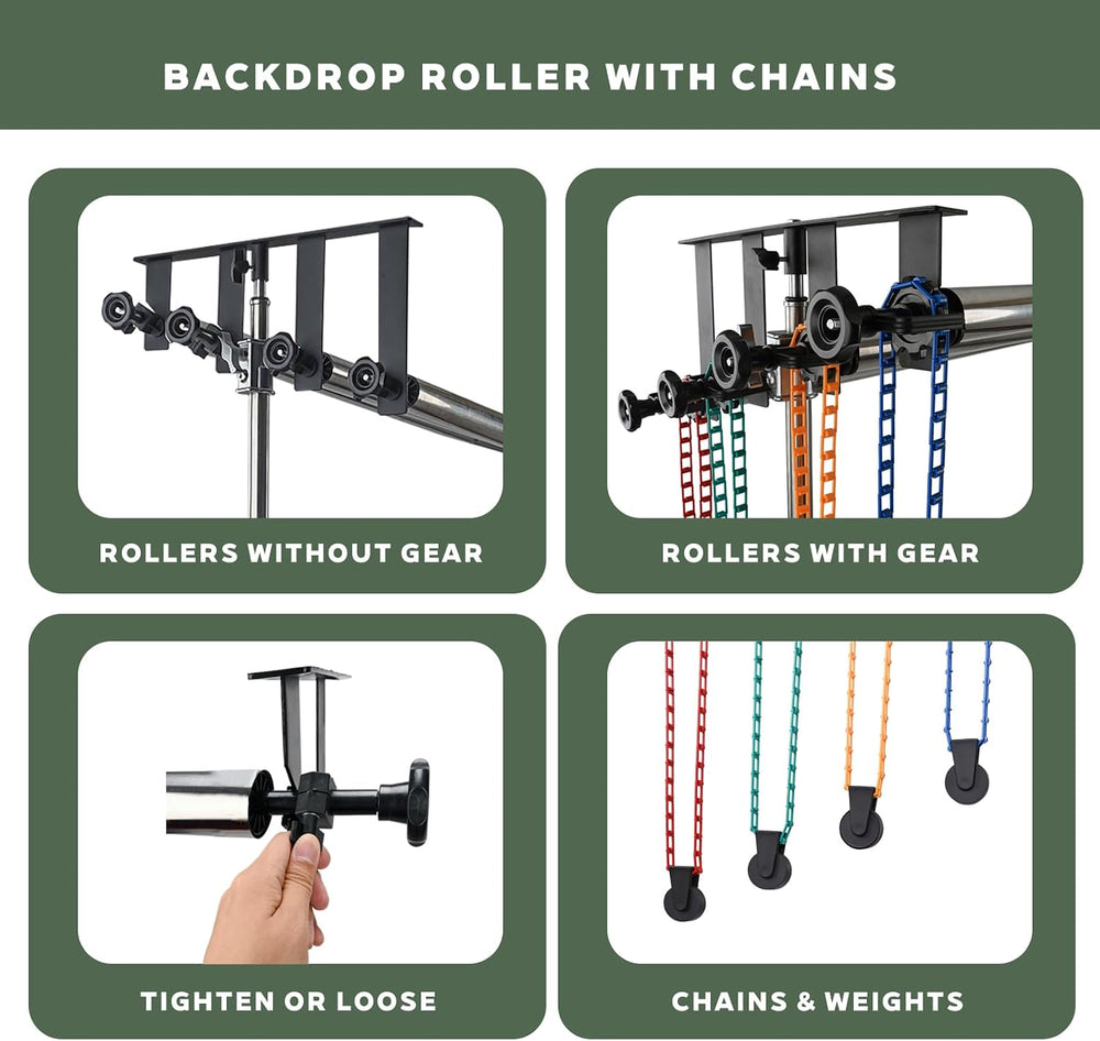 Photography Backdrop Roller Support System, 4 Rollers, 120-inch Stainless Ste...