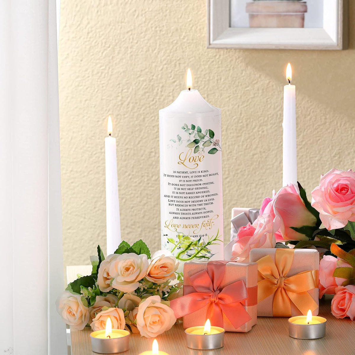 Frienda Unity Candles for Wedding Ceremony Set Wedding Unity Taper Candles Catholic Religious Ceremony Accessories(Leaf Style) (3 Pcs)