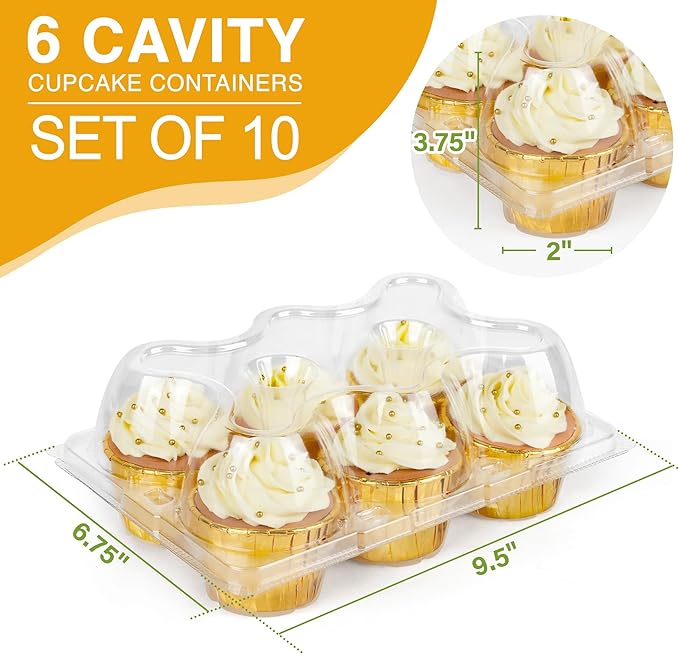 LotFancy Cupcake Containers 6 Count, 40 Sets, Half Dozen Clear Cupcake Boxes, Plastic Muffin Holders with Detachable Tall Dome Lid, Disposable Cupcake Carriers, BPA Free, Standard Size