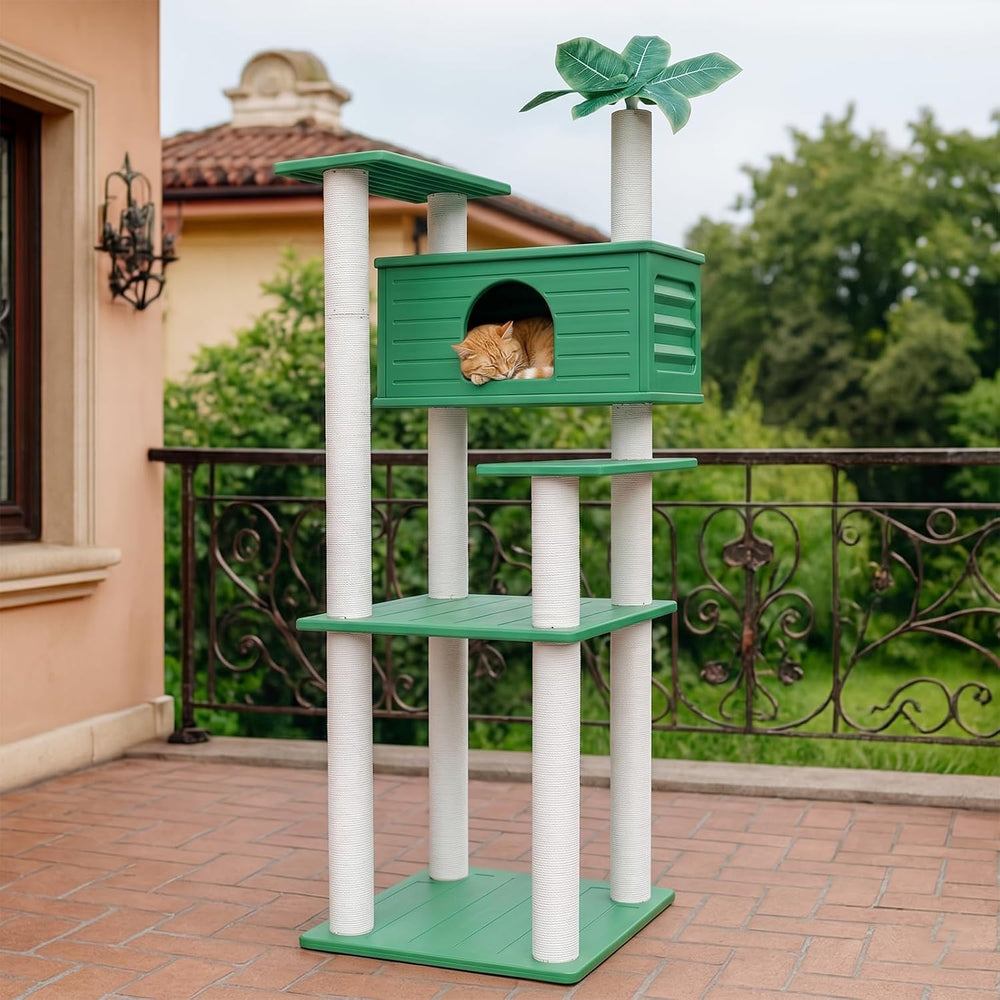66in Weatherproof Outdoor Cat Tree Tower,Multi Level Large Cat Condo House