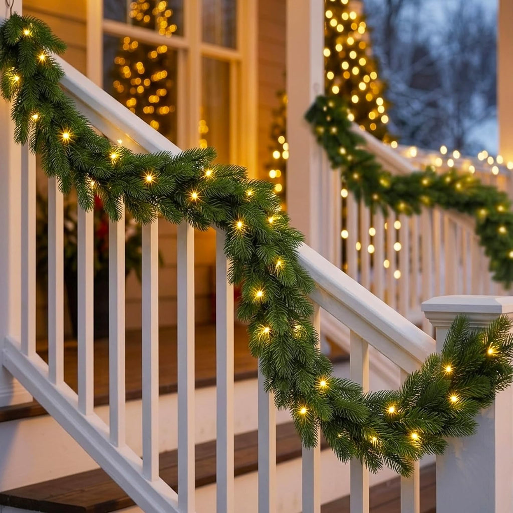 16FT 1Pcs Prelit Realistic Faux Norfolk Pine Garland for Christmas Decor