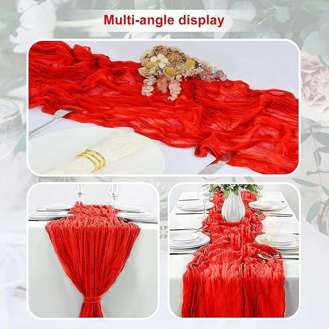 10 Pack Red Cheesecloth Table Runner 35x120 Inch 10Ft Rustic Gauze Cheese Cloth Table Runner Sheer Cheesecloth Table Runners for Wedding Party Bridal Shower Decoration