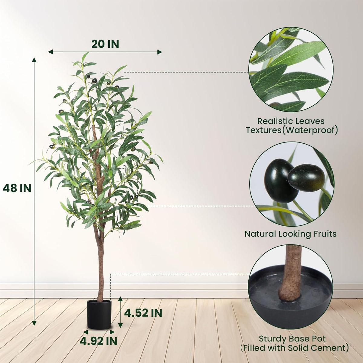 4ft artificial olive trees, 2 pack faux potted, side view