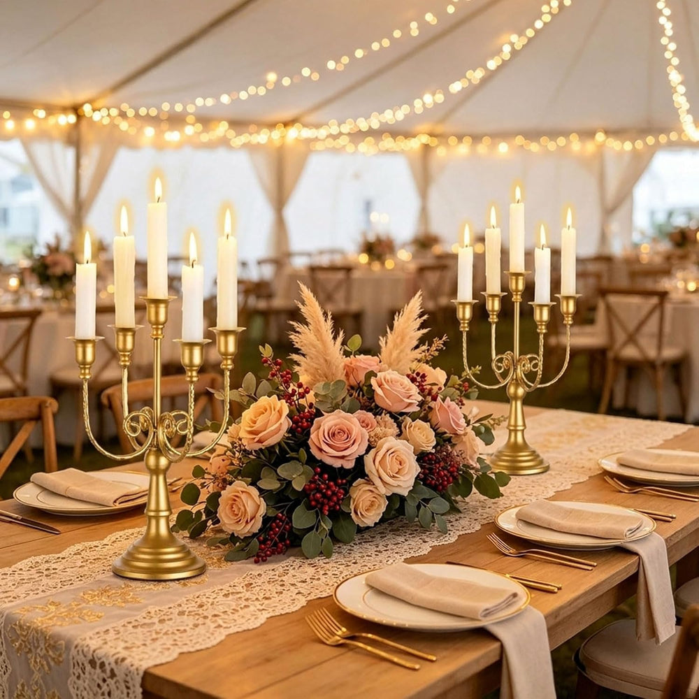 Sziqiqi Gold Candelabra Candle Holders for Wedding Centerpieces, 5 Arms