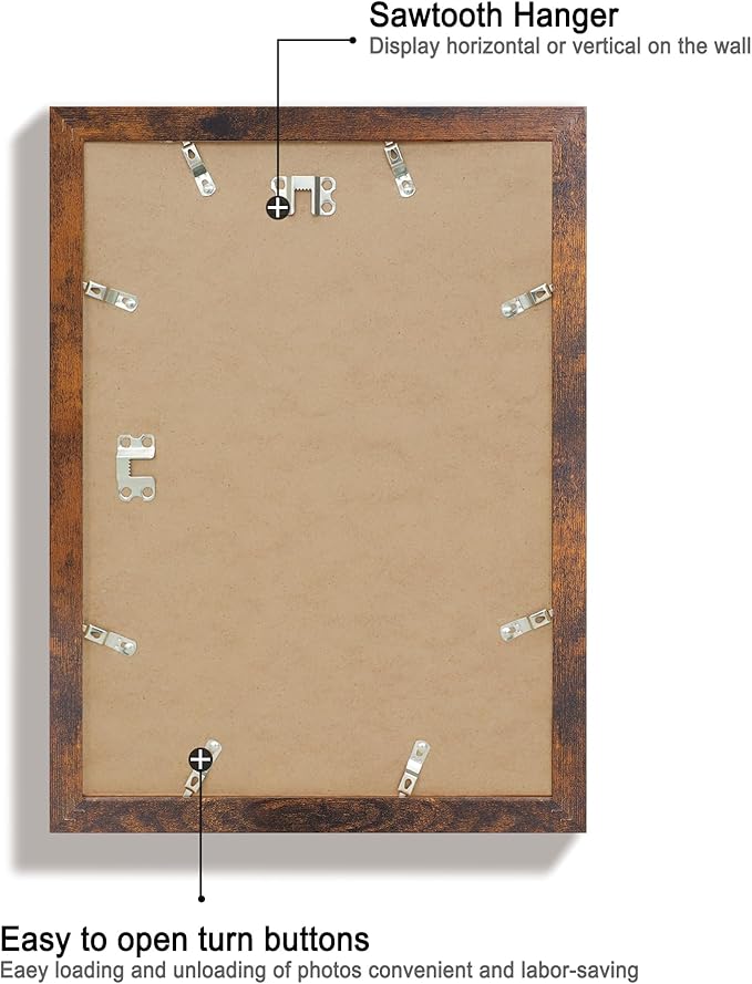 10x14 Picture Frame Set of 4 with Tempered Glass, Rustic Frame Display 8x12 Pictures with Mat or 10 x 14 Without Mat, Wooden Photo Frames for Wall Mounting