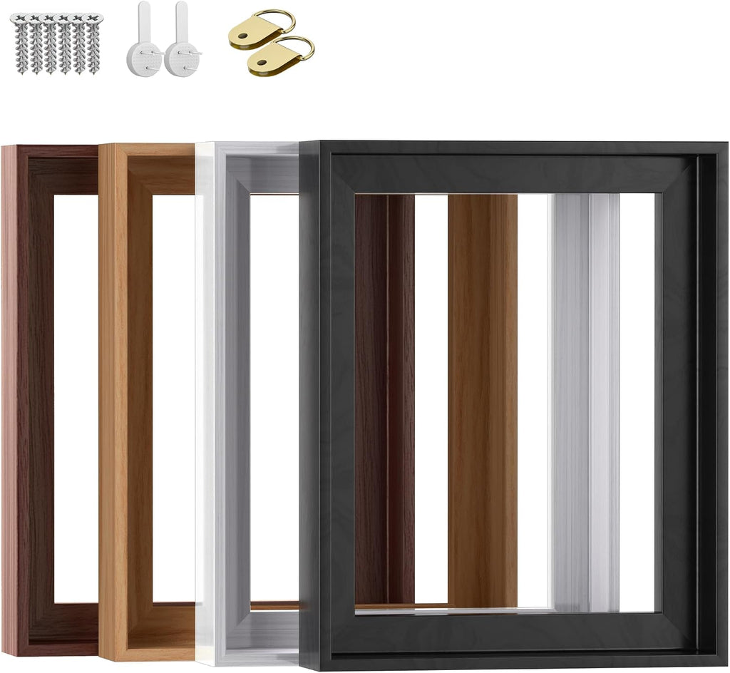Texas Art 8x12 Canvas Floater Frame, 1.25" Deep Wood Grain Texture Floating Picture Frame for Gallery Wrapped Canvas, black Modern Wall Decor for Home & Office, Fathers Gifts