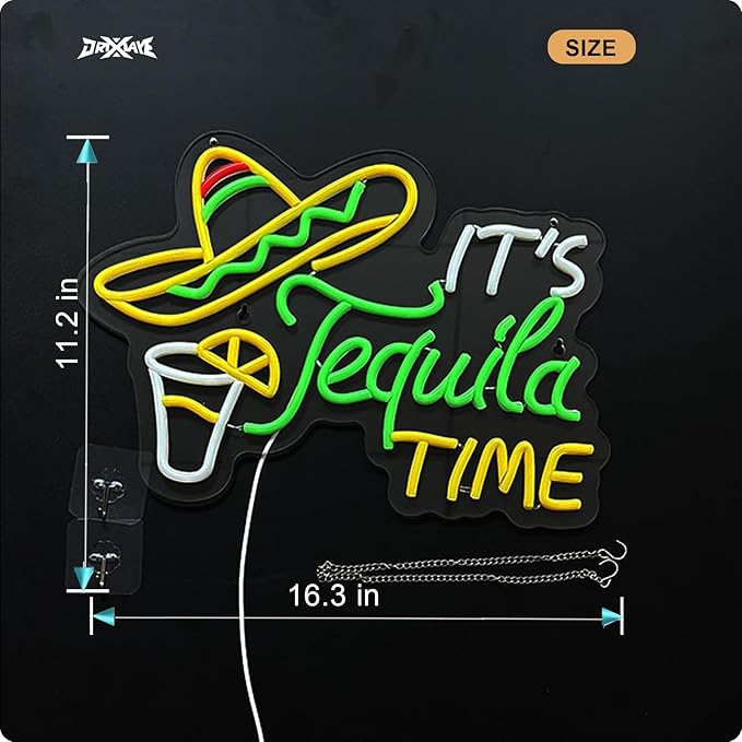 Tequila Neon Sign Mexican Tequila LED Neon Light USB Powered Dimmable Man Cave Cafe Bistro Club Party Beer Bar Restaurant Decor(16.3x11.2 Inch)
