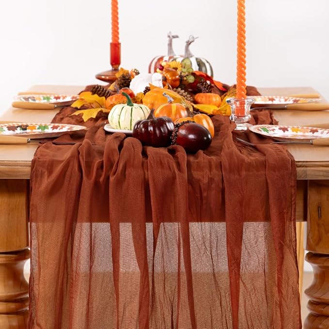Terracotta Cheesecloth Table Runner 6 Pack Fall Burnt Orange Cheese Cloth Table Runners 120 Inches Rust Thanksgiving Fall Table Decorations for Friendsgiving Wedding Bridal Baby Shower Party