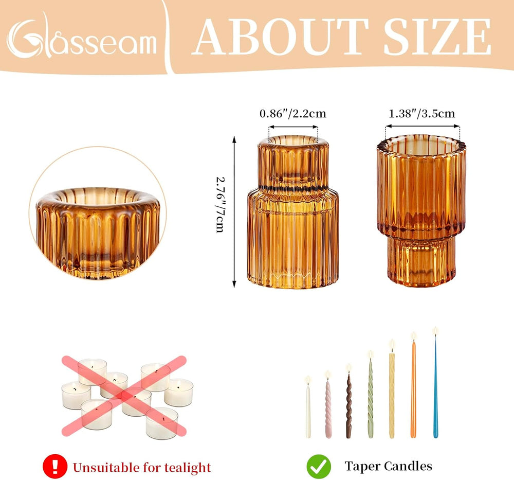 Glasseam Tapered Candlestick Holders Bulk: 20 Pcs Amber Fall Table Decor