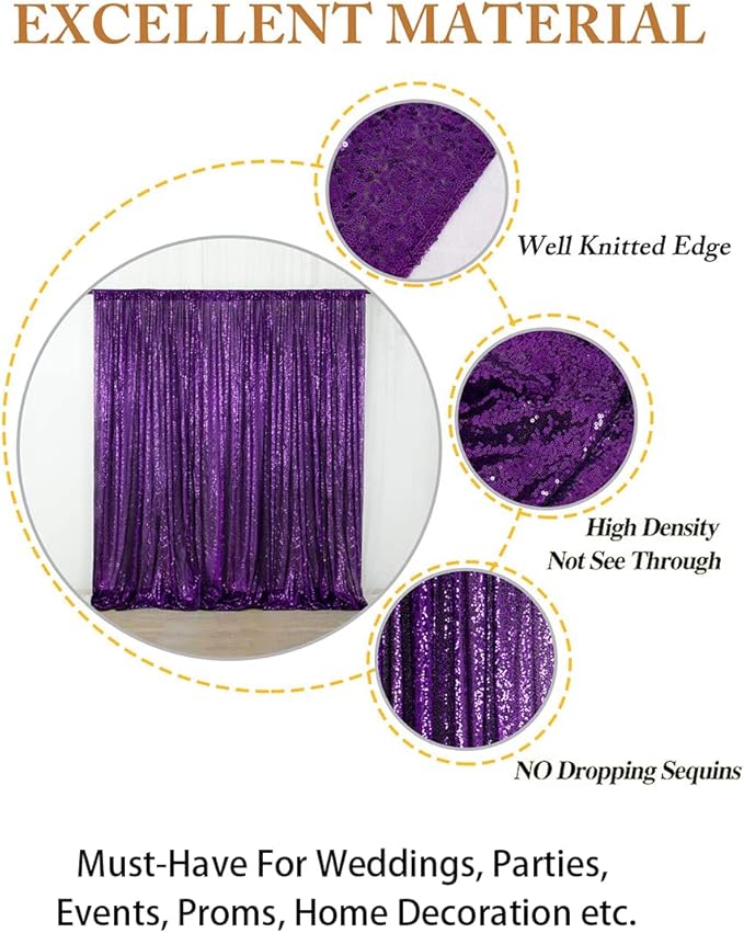 ShinyBeauty Sequin Backdrop Curtain Purple 5FTx10FT Sparkly Wedding Drapes Glitter Curtain for Parties Purple Photography Backdrops Sequin-Backdrop