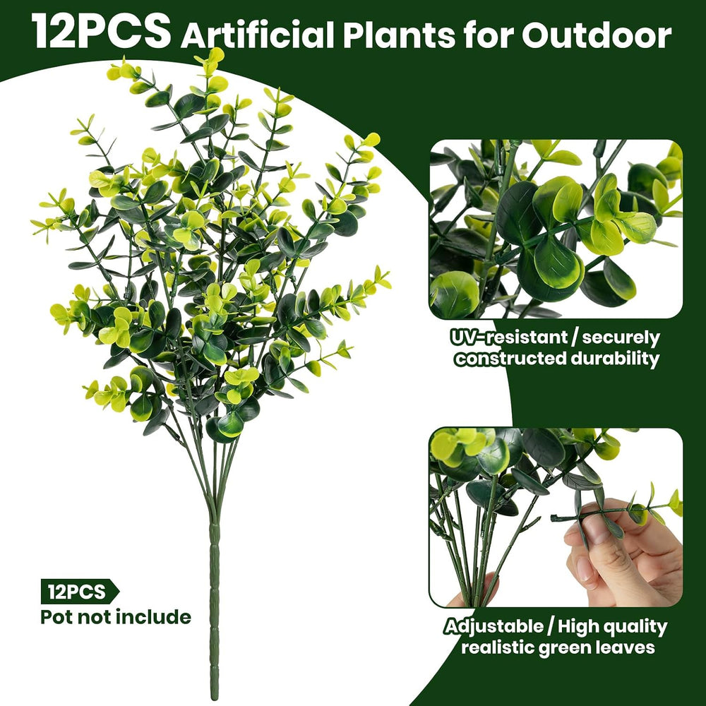 Artificial Fake Greenery Plants Boxwood Shrubs Grass for Outdoor,12 Bundles