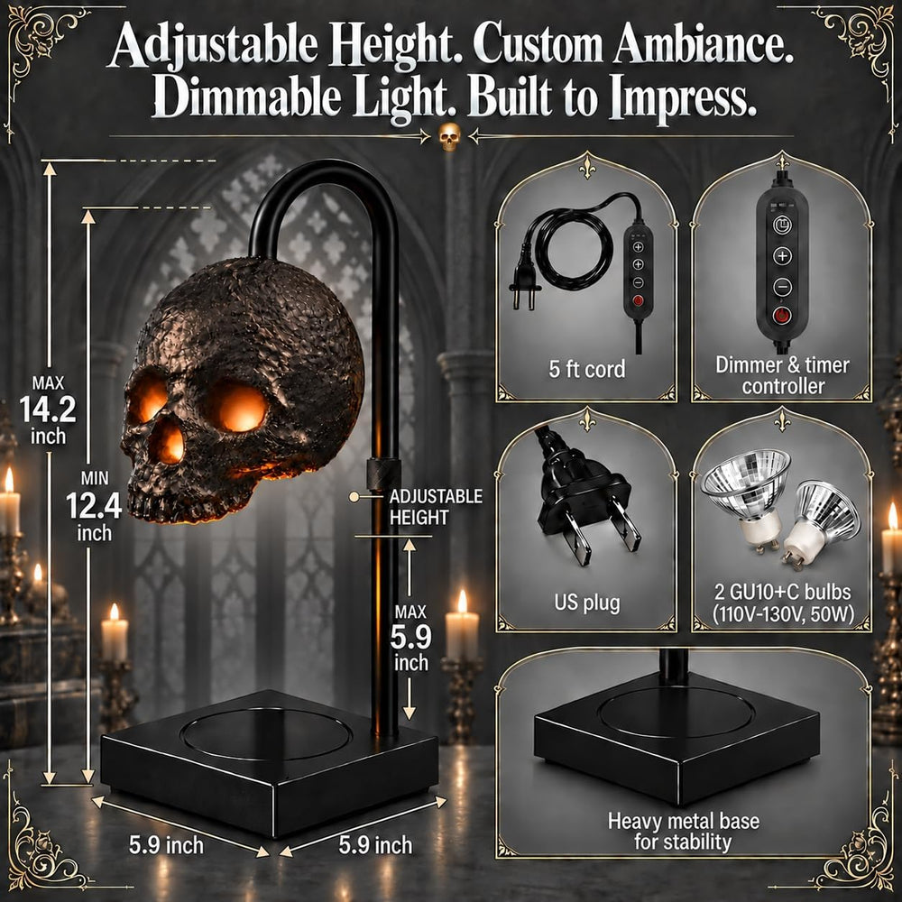 Skull Candle Warmer Lamp with Timer for Gothic Decor, Halloween Home Decor