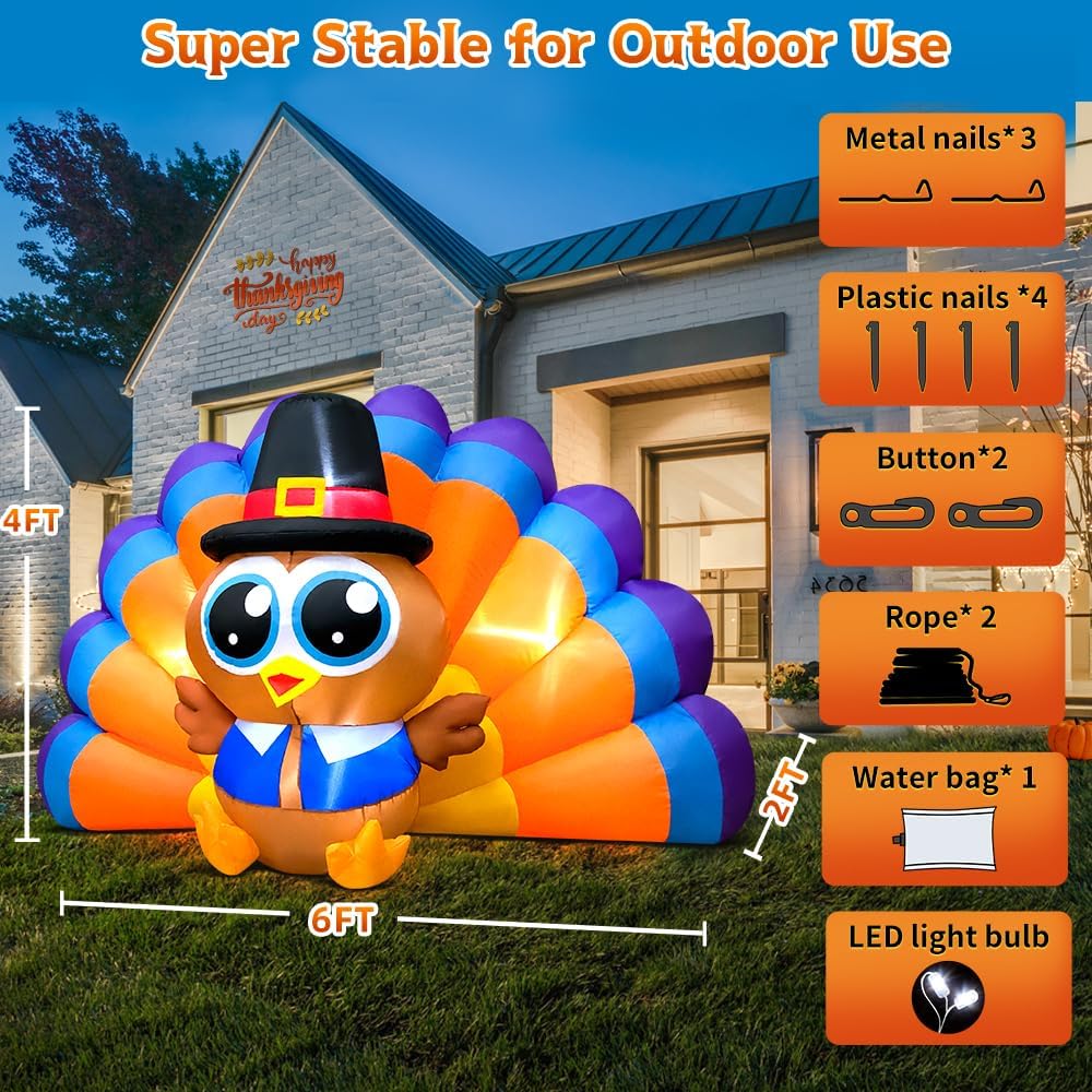 6ft thanksgiving inflatables outdoor decoration inflatable turkey, built showing dimensions