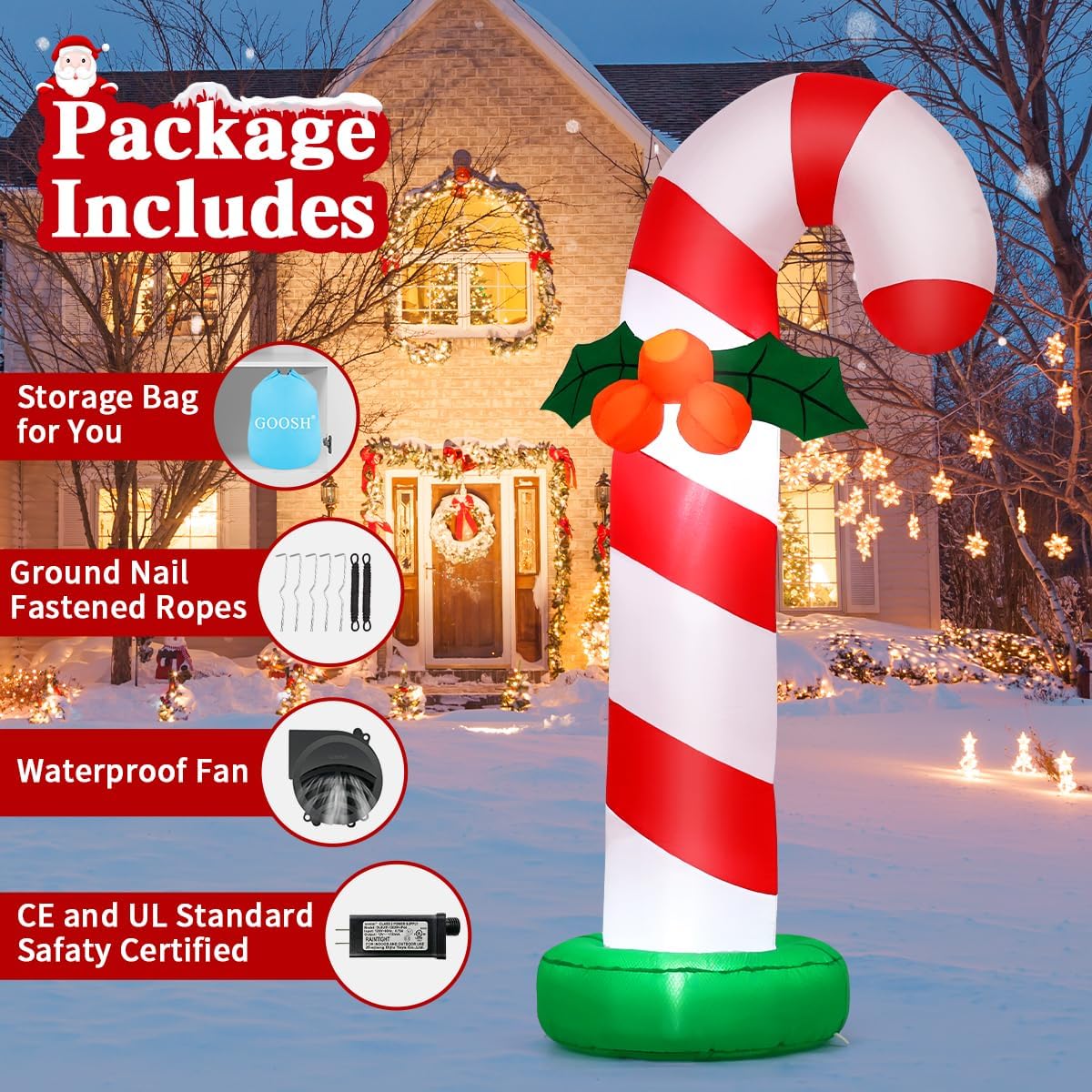goosh 6 ft christmas inflatables candy cane outdoor, package contents