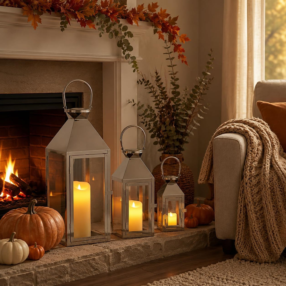 Elegant Candle Lantern Set with Tempered Glass- 3 Sizes (26", 19", ...
