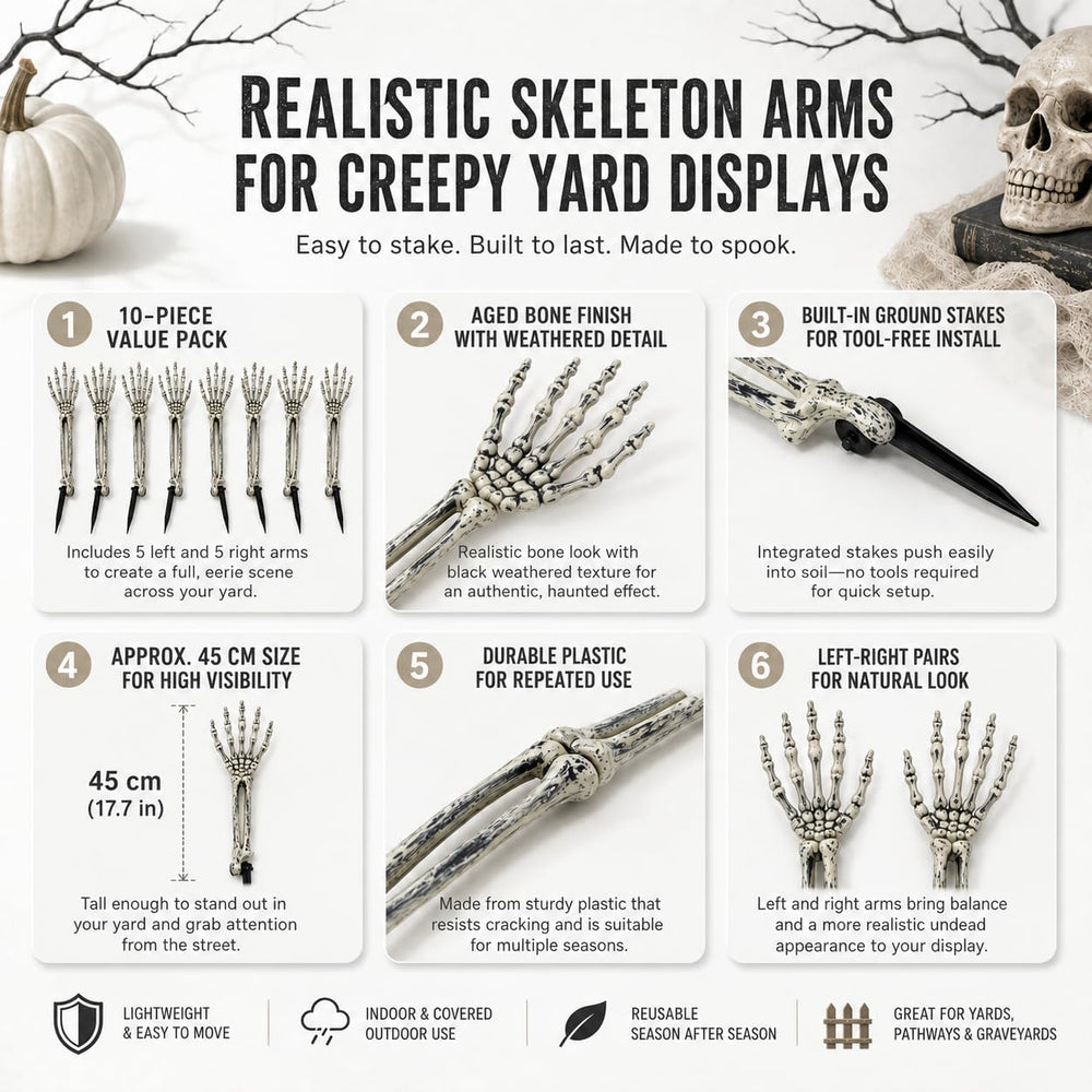 Halloween Decorations Outdoor, 10 Pcs Skeleton Arms Yard Stakes,17.7in