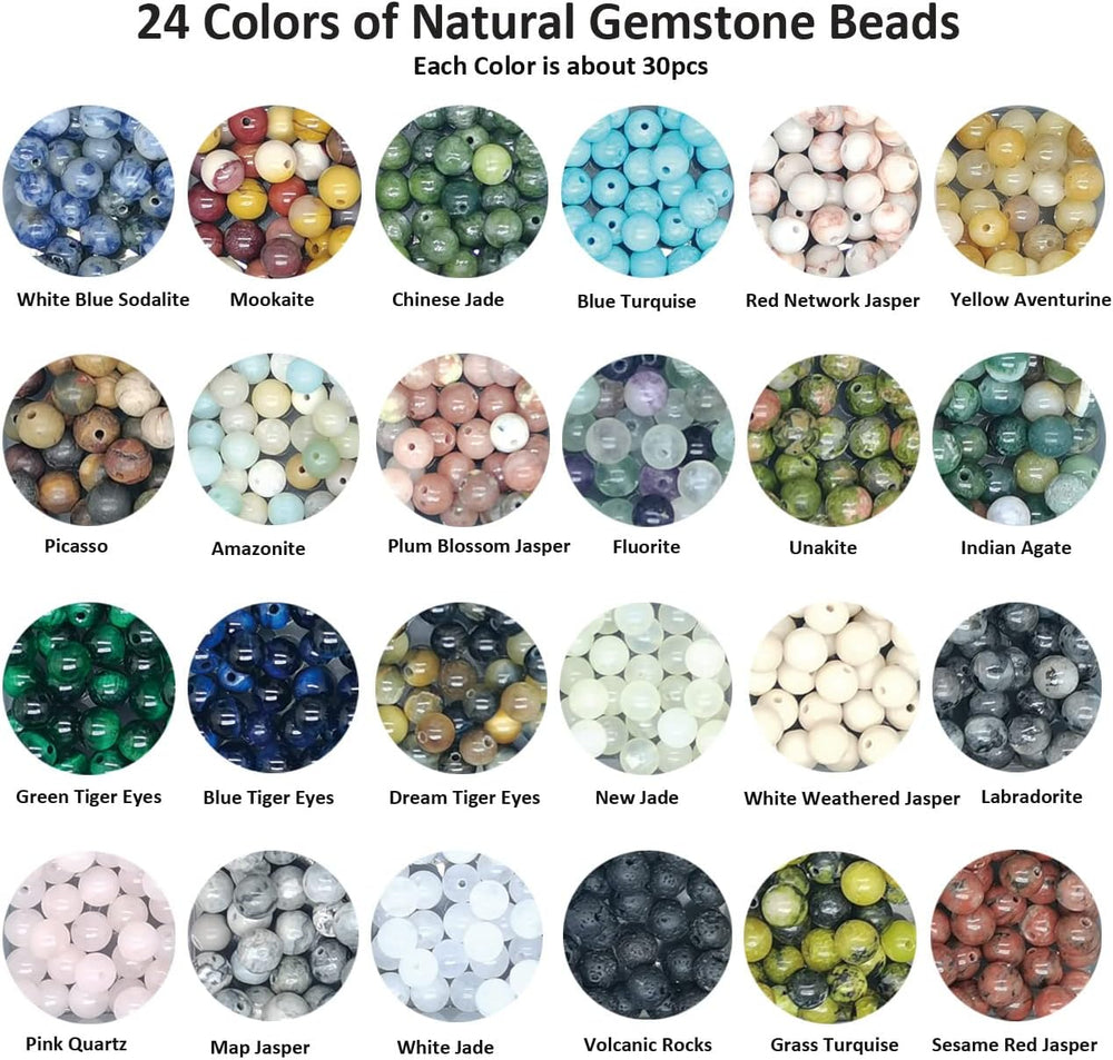720pcs 6mm Natural Round Stone Beads Gemstone Beading Hole Size 1mm Crystal E...