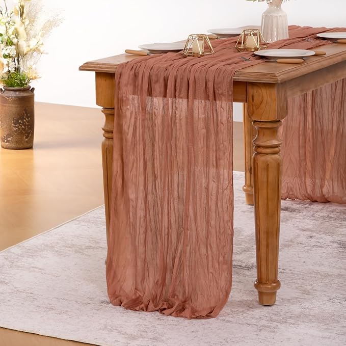 MLMW Dusty Rose Table Runner Cheesecloth Boho Gauze Rustic Cheese Cloth Table Runner 160 inch Sheer 13.3ft for Wedding Party Baby Bridal Shower Birthday