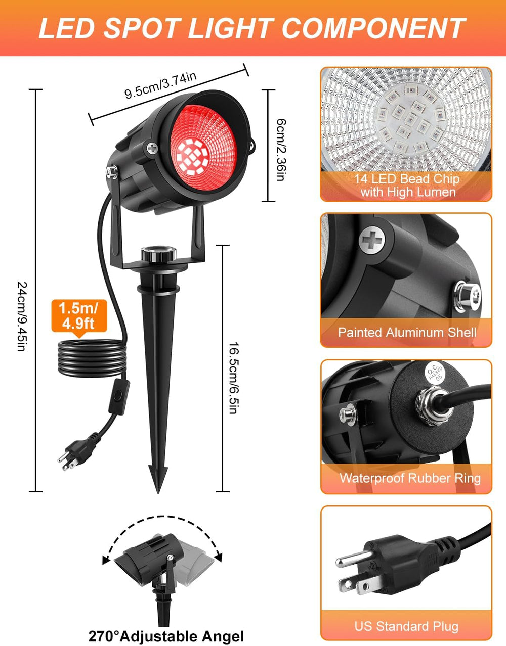 Halloween Red Landscape Lights Outdoor, 14 LED Landscape Lighting with US Plu...