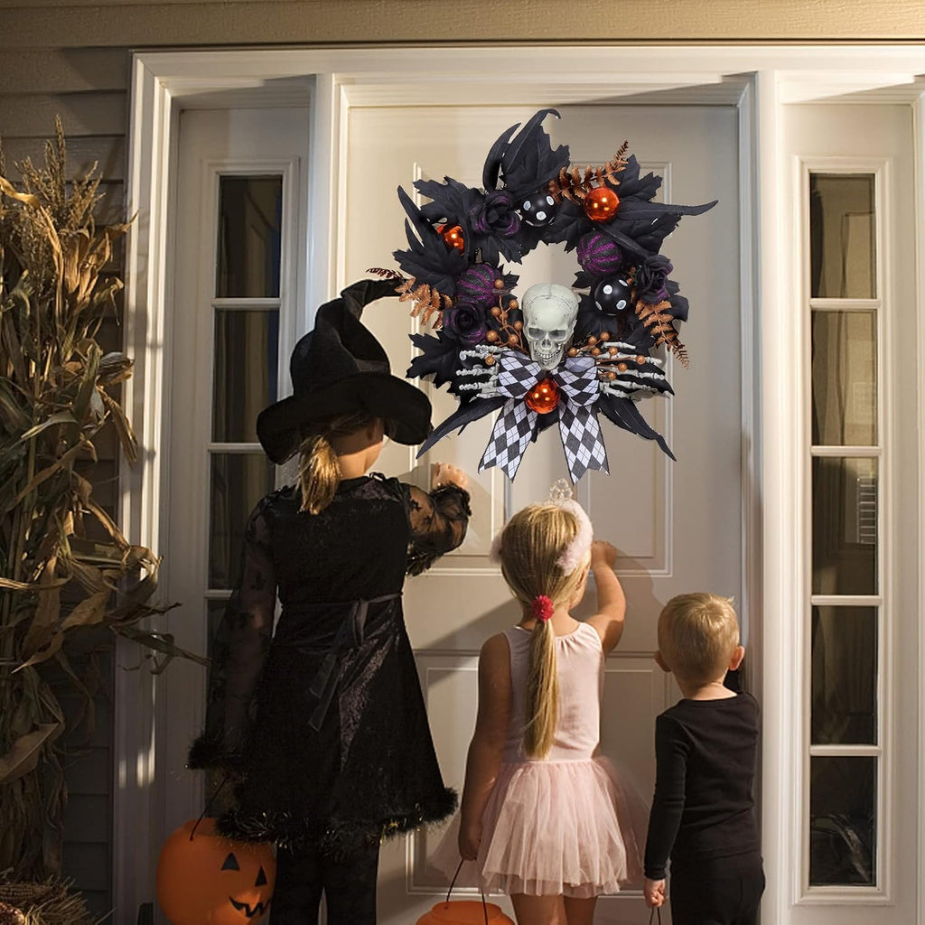 halloween wreath for front door halloween skeleton decorations showing dimensions