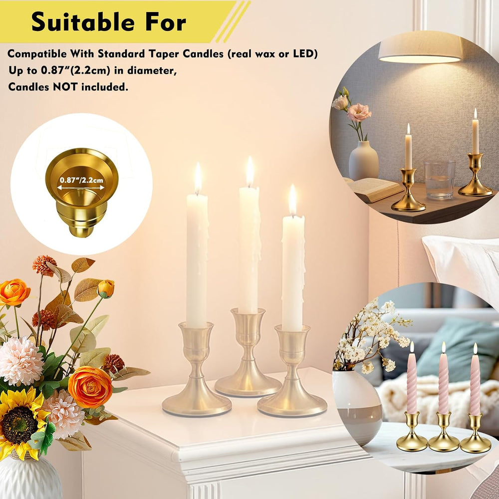 48Pack Gold Taper Candle Holders Metal Vintage Brass Candlestick Holders