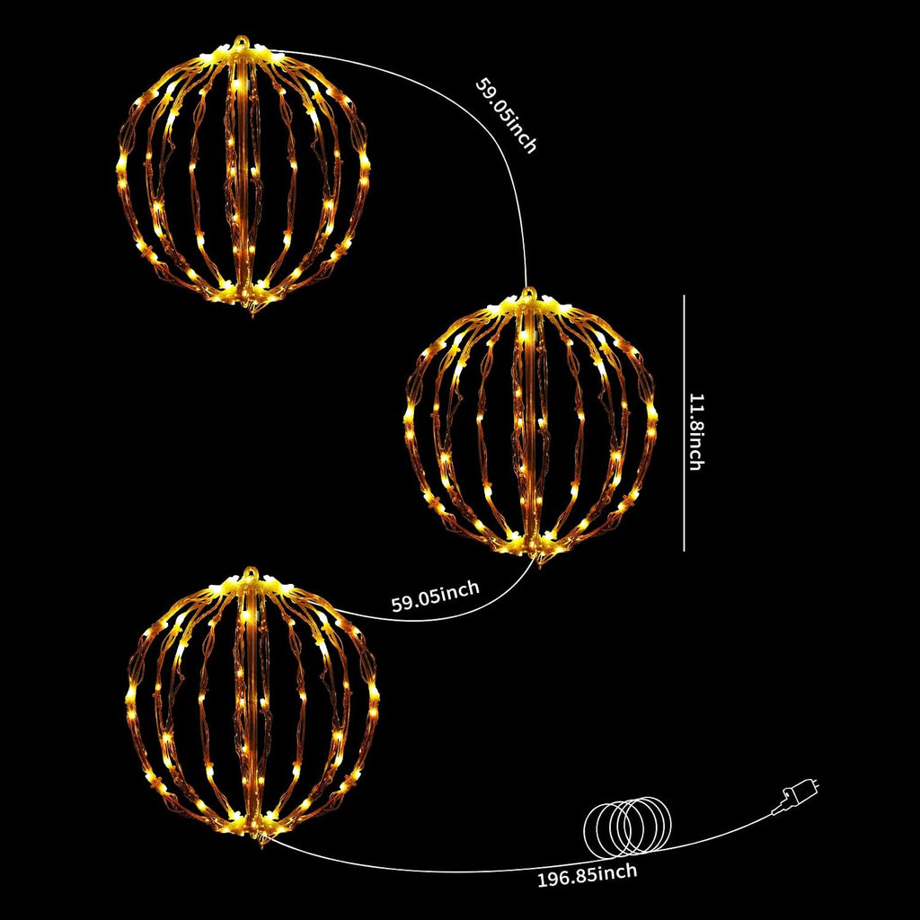 12 inch christmas ball lights, 3 pack outdoor showing dimensions