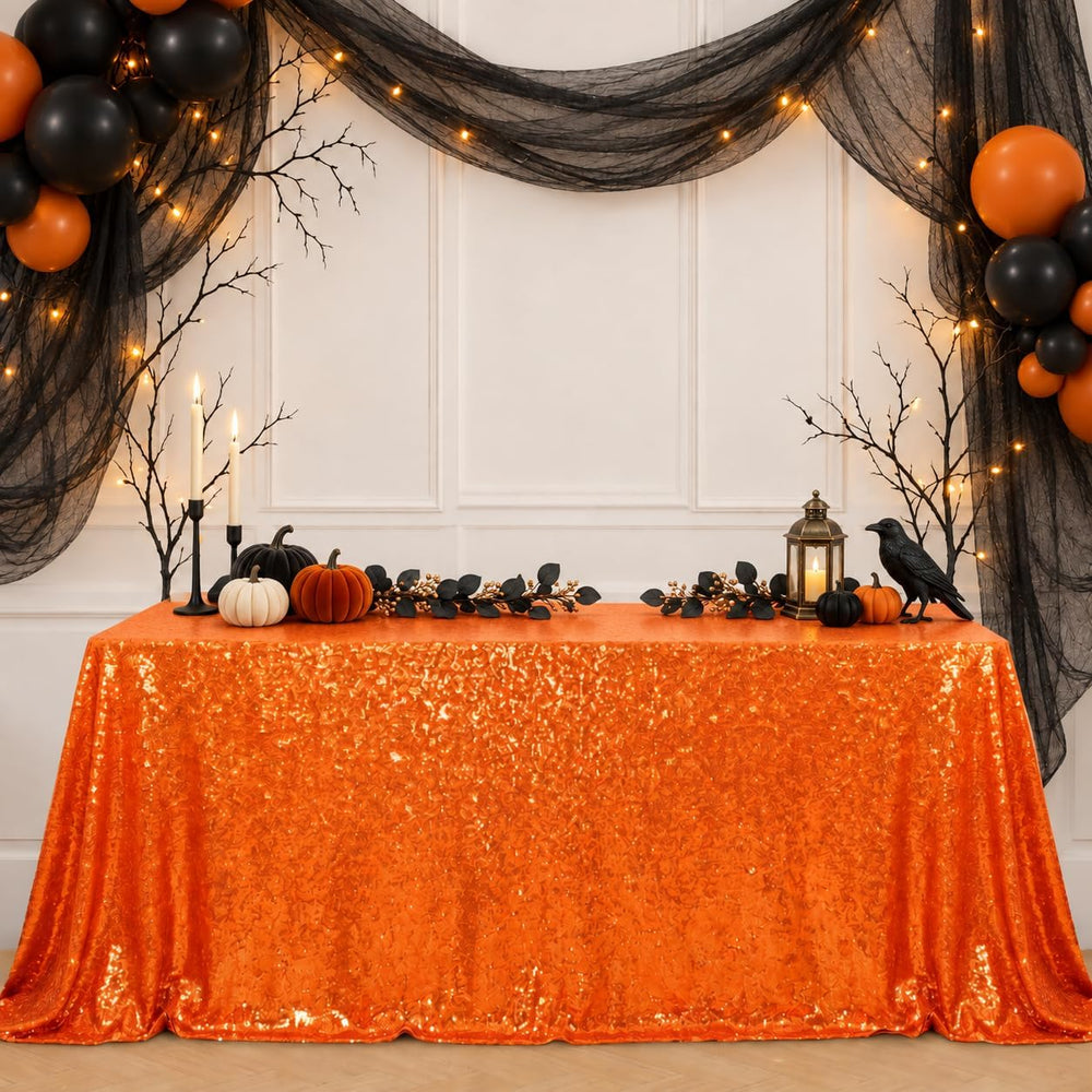 PartyDelight Orange Sequin Tablecloth 90x132 Inch Rectangular
