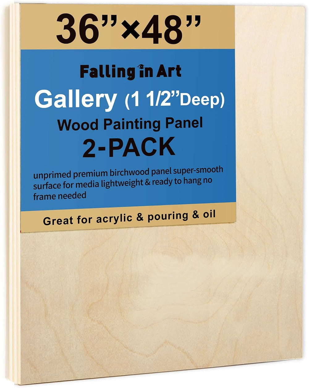 2 Pack 36x48'' Unfinished Gallery Birch Wood Canvas Panels