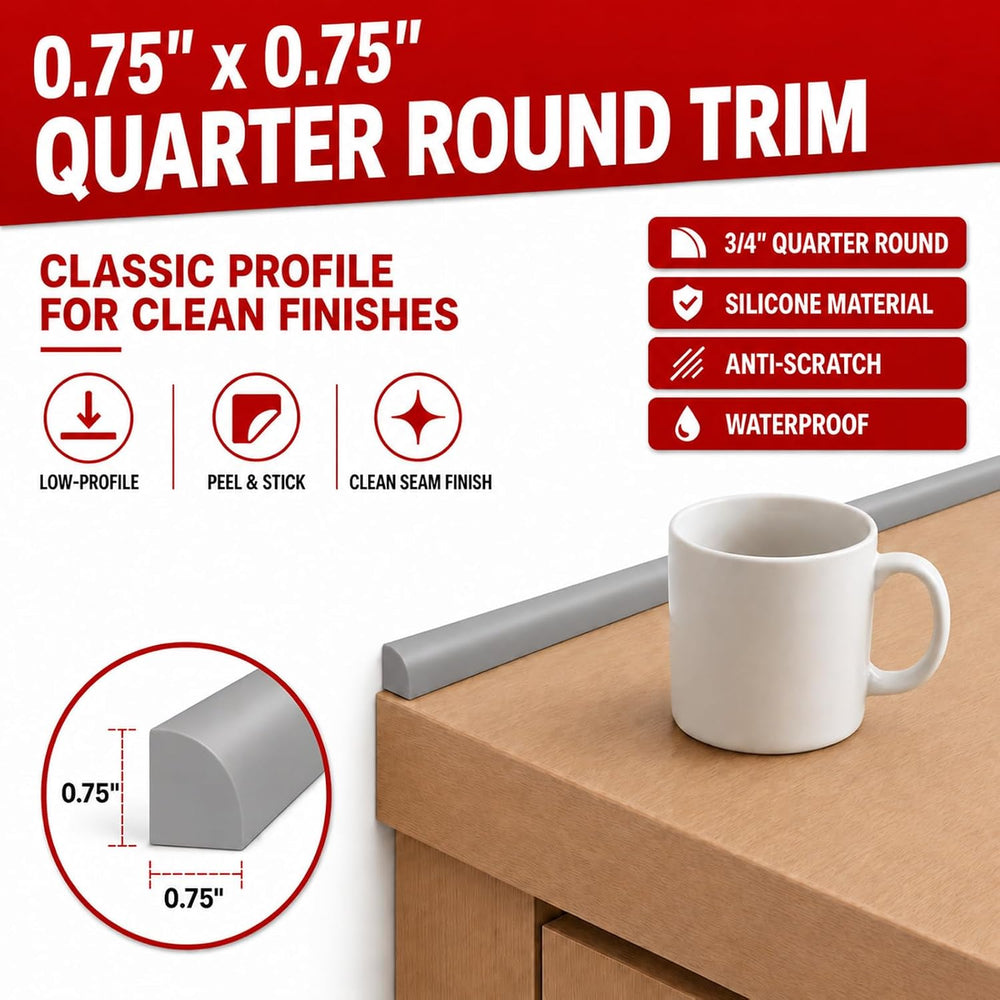 3/4 in x 10 ft Peel and Stick Quarter Round Molding, Grey