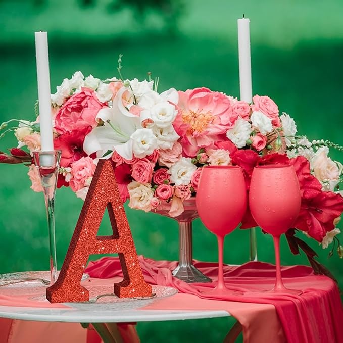 TONIFUL 8 Inch Red Glitter Letter A Table Centerpiece A-Z Red Birthday Party Decorations,Red Alphabet A for Birthday,Chrismas,Graduation,Bridal Shower,Wedding,Anniversary Party Supplies