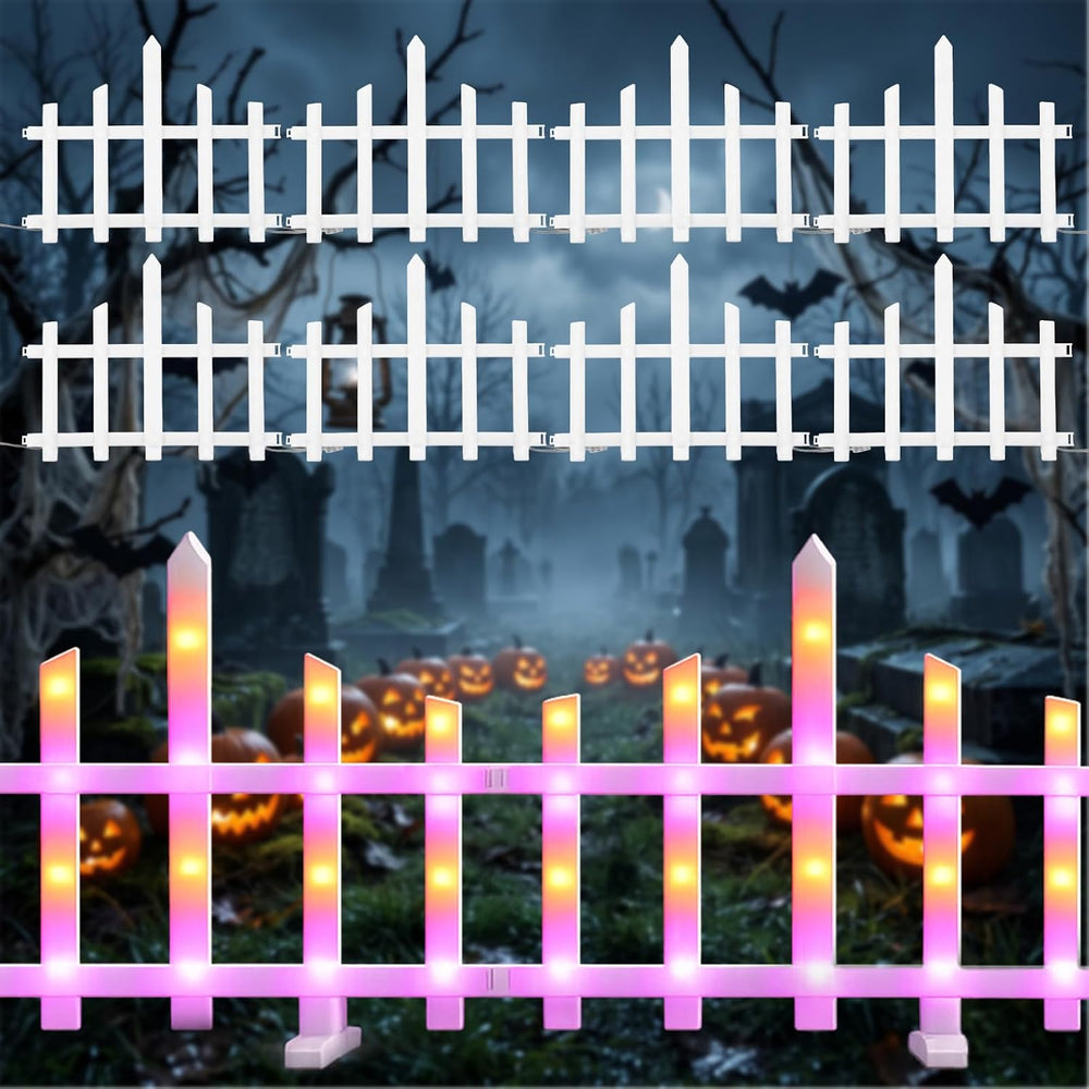 8 Pcs Light up Halloween Fence Outdoor Yard Garden, Purple,Orange