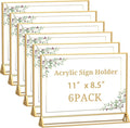 Clear Acrylic Sign Holder 11x 8.5 Horizontal Double Sided Gold Frame Flyer Holder for Wedding Table Number Menu Holder (6pcs)