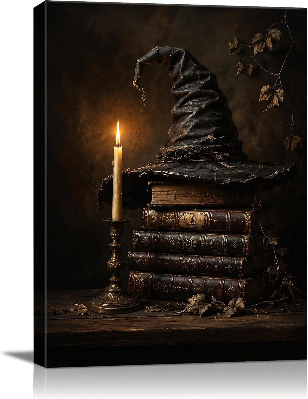 karani Halloween Canvas Wall Art, Witch Hat and Candle Halloween Pictures