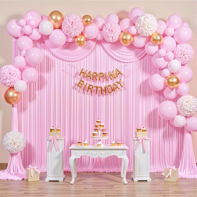 40 ft x 10 ft Wrinkle Free Baby Pink Backdrop Curtain for Parties, 8 Panels 5ftx10ft Polyester Photo Backdrop Drapes for Baby Shower Birthday Party Photography Wedding Backdrop Stand