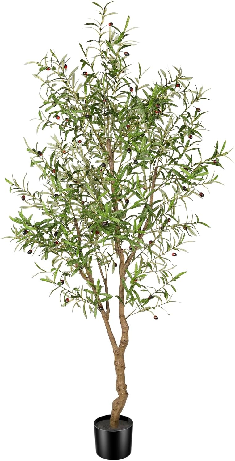 FEELEAD 7ft Faux Olive Tree with Natural Olive Branches & Realistic Leaves