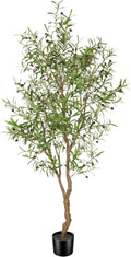 FEELEAD 7ft Faux Olive Tree with Natural Olive Branches & Realistic Leaves