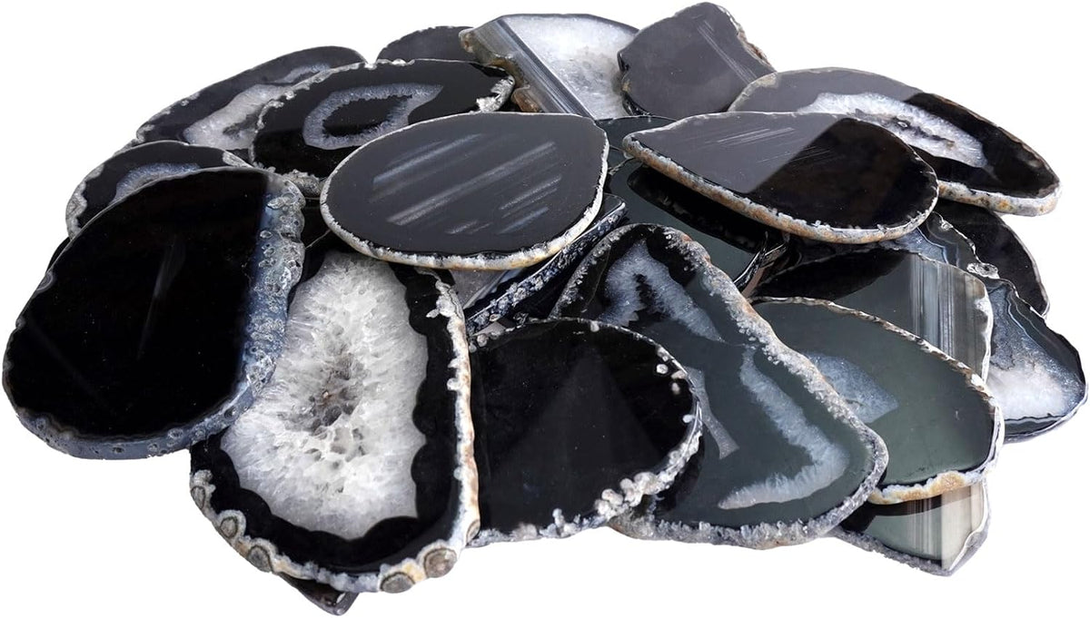 15pcs Black Agate Slices for Table Place Cards | Polished Geode Slices Bulk | Jewelry Making, Light Table Decor (1.18-2.56", Non-Drilled)