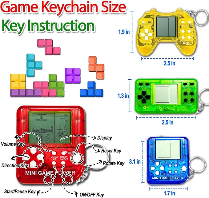 25Pcs Video Game Keychain Video Game Party Favors Video Game Party Supplies 3 Styles Mini Game Console Fidget Toys Bulk for Kids Classroom Prizes Goodies Bags Stuffer Backpack Keychain