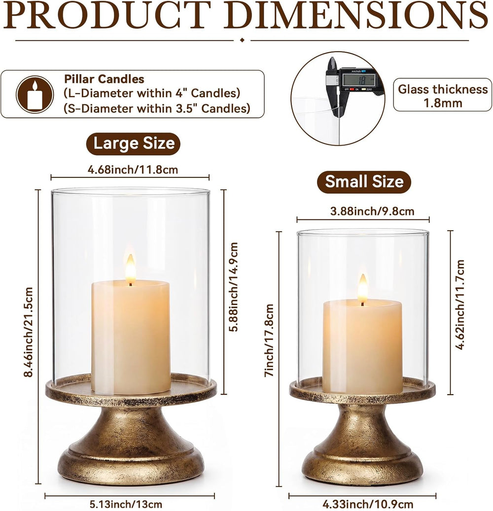 Set of 2 Hurricane Candle Holder with Glass Base,Elegant Style