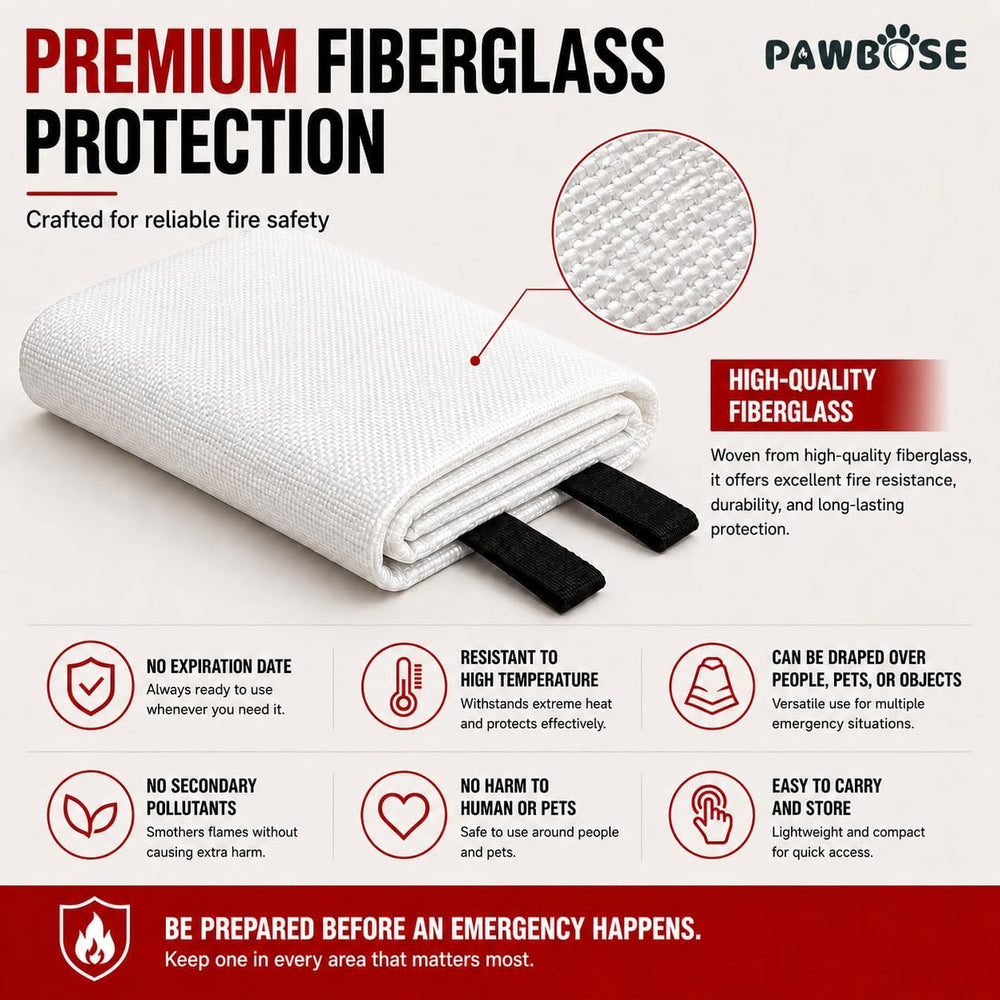 PAWBOSE Emergency Fire Blanket 6.6'×9.8' – Heavy Duty Flame Retardant...